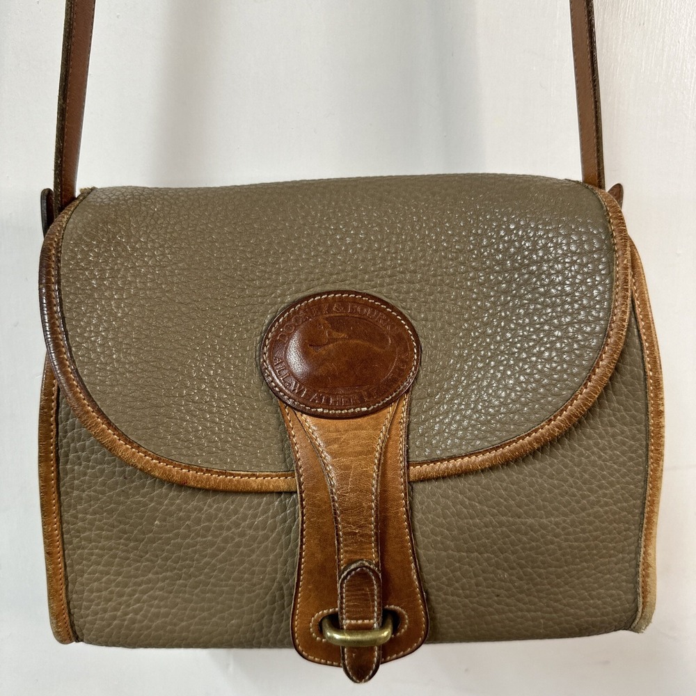 Vintage Dooney‎ & Bourke Essex Brown Leather R25 Gray Taupe Crossbody
